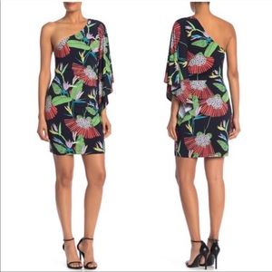 Trina Turk One-Shoulder Floral Mini Dress - Black, Red, Green